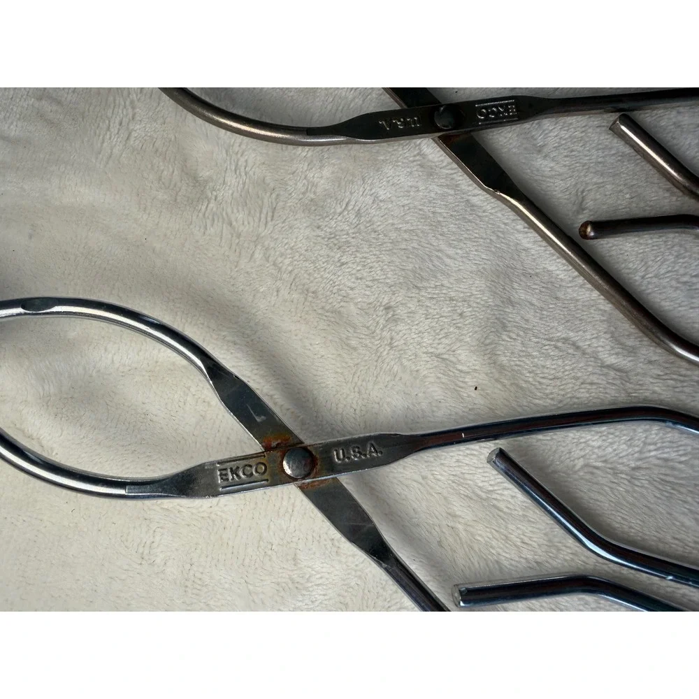 Vintage EKCO USA Tongs Set of 3 Chrome Steel Scissor Style
